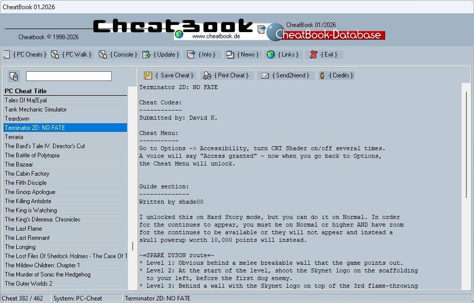 Screenshot  Cheatbook (01/2026) - Issue January 2026, Cheats, Hints, Walkthroughs and Console Cheats