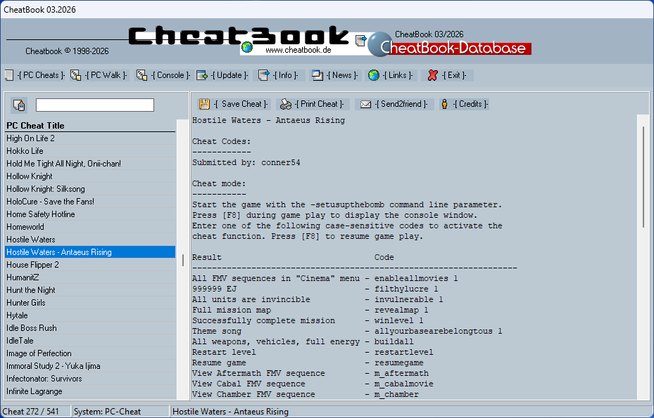 Cheatbook Issue 03/2026 - March 2026 Screenshot - Cheats, Hints, Walkthroughs and Console Cheats