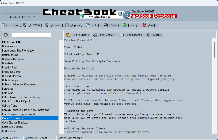 Screenshot  Cheatbook (10/2025) - Issue October 2025, Cheats, Hints, Walkthroughs and Console Cheats