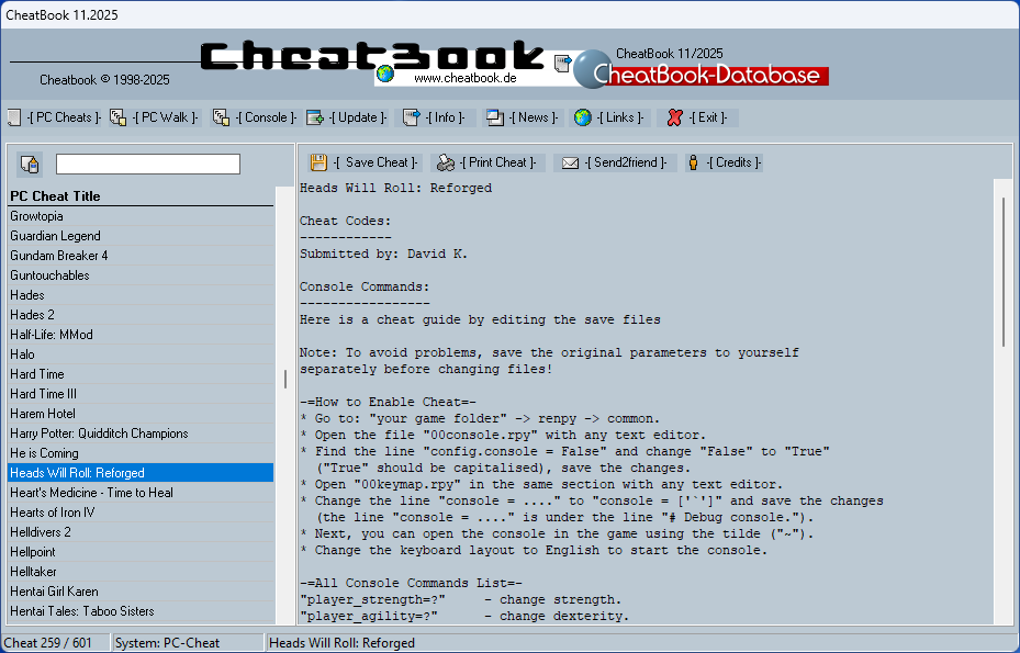 CheatBook (11/2025) Screenshot  Cheatbook (11/2025) - Issue November 2025, Cheats, Hints, Walkthroughs and Console Cheats