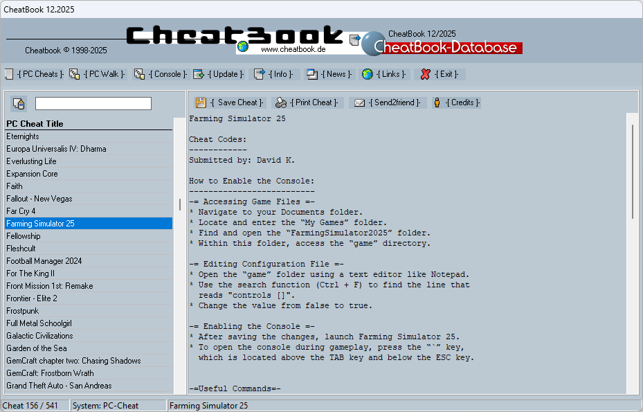 Screenshot  Cheatbook (12/2025) - Issue December 2025, Cheats, Hints, Walkthroughs and Console Cheats