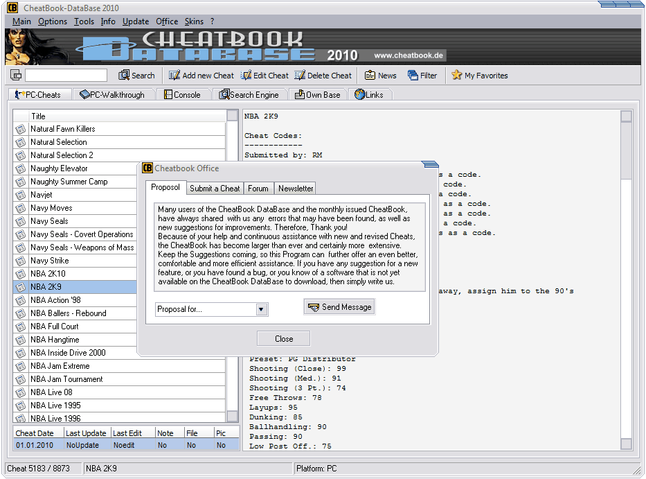 CheatBook-DataBase 2010 Screenshot - Cheats, Walkthroughs and Console Cheats for Games
