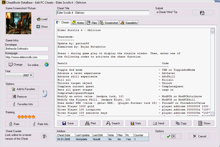 CheatBook-DataBase 2008 Screenshot - Cheats, Walktroughs and Console Cheats for Games