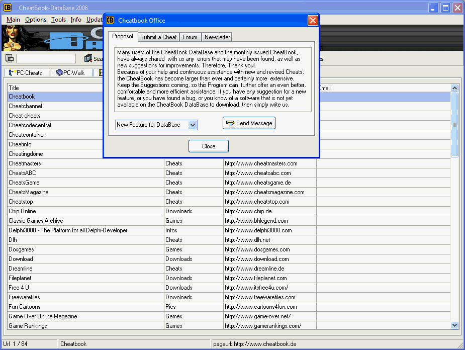 CheatBook-DataBase 2008 Screenshot - Cheats, Walktroughs and Console Cheats for Games