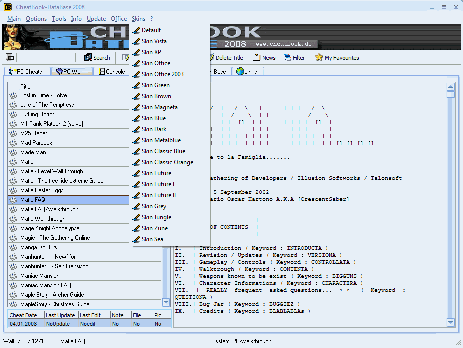 CheatBook-DataBase 2008 Screenshot - Cheats, Walktroughs and Console Cheats for Games