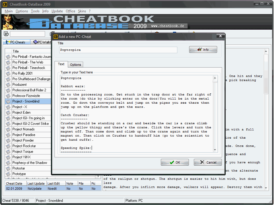 CheatBook-DataBase 2009 Screenshot - Cheats, Walkthroughs and Console Cheats for Games