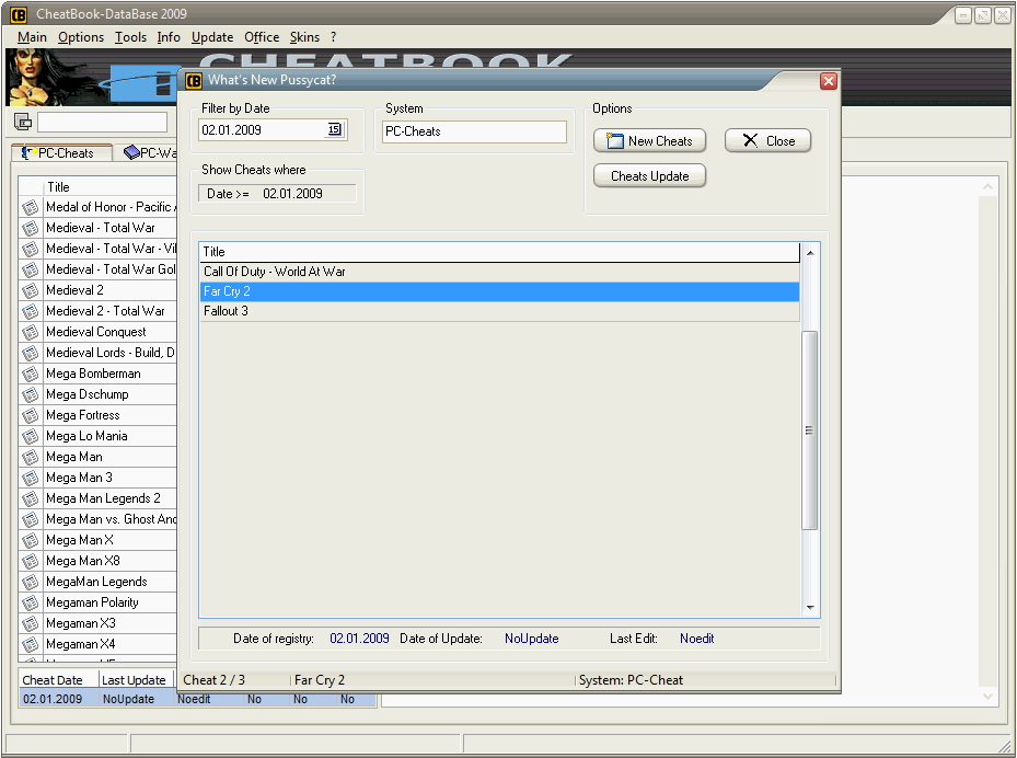 CheatBook-DataBase 2009 Screenshot - Cheats, Walkthroughs and Console Cheats for Games